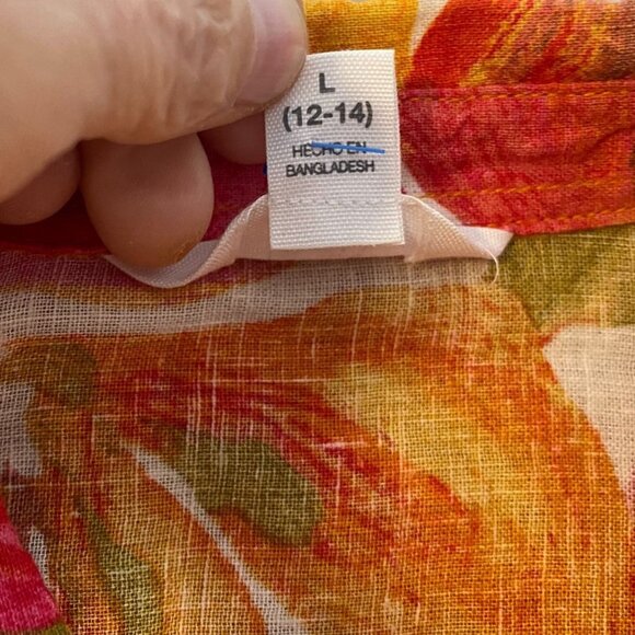 Time And Tru Womens Blouse Large Orange Floral Button Front Casual Boho Collared - Picture 4 of 8